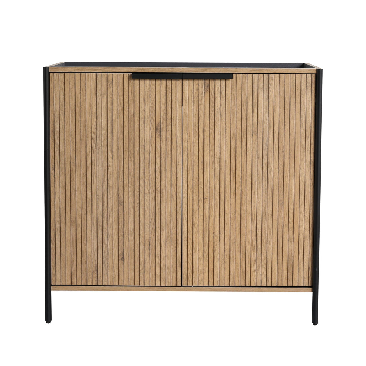 Contemporary freestanding bathroom vanity with adjustable shelves, vertical wood slats on Tampa Home & Garden Store
