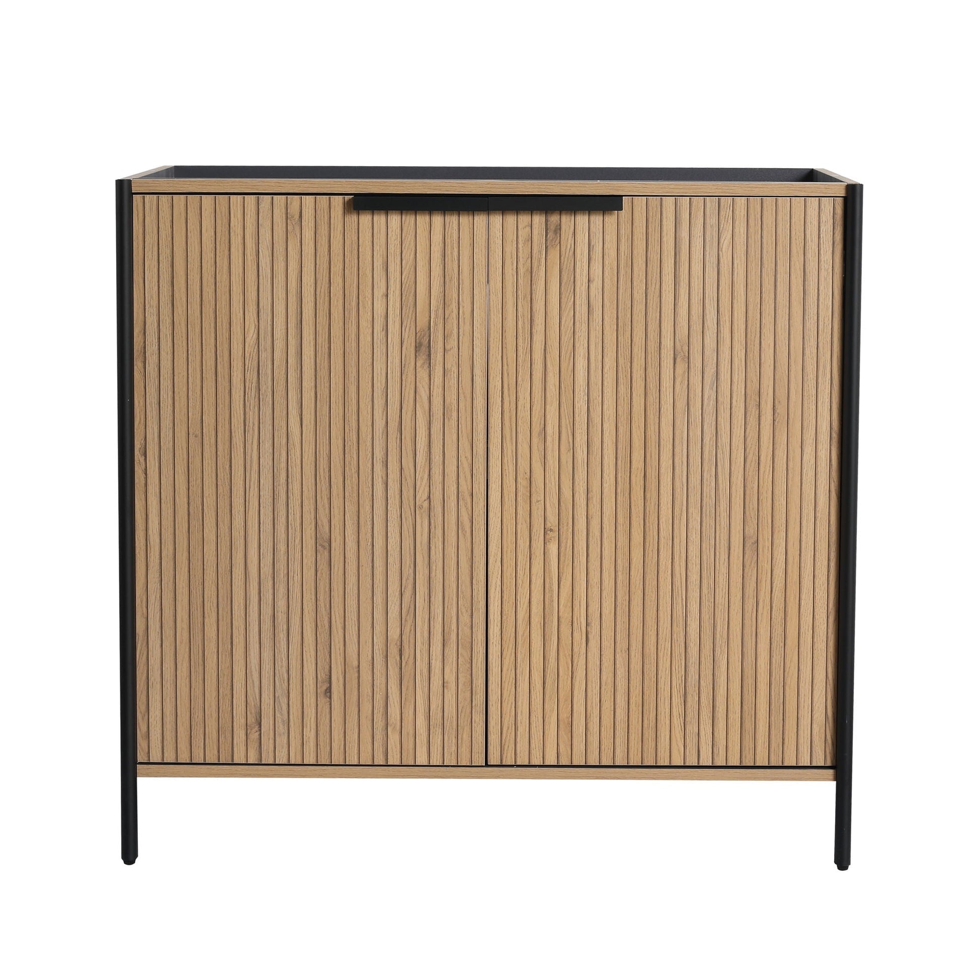 Contemporary freestanding bathroom vanity with adjustable shelves, vertical wood slats on Tampa Home & Garden Store