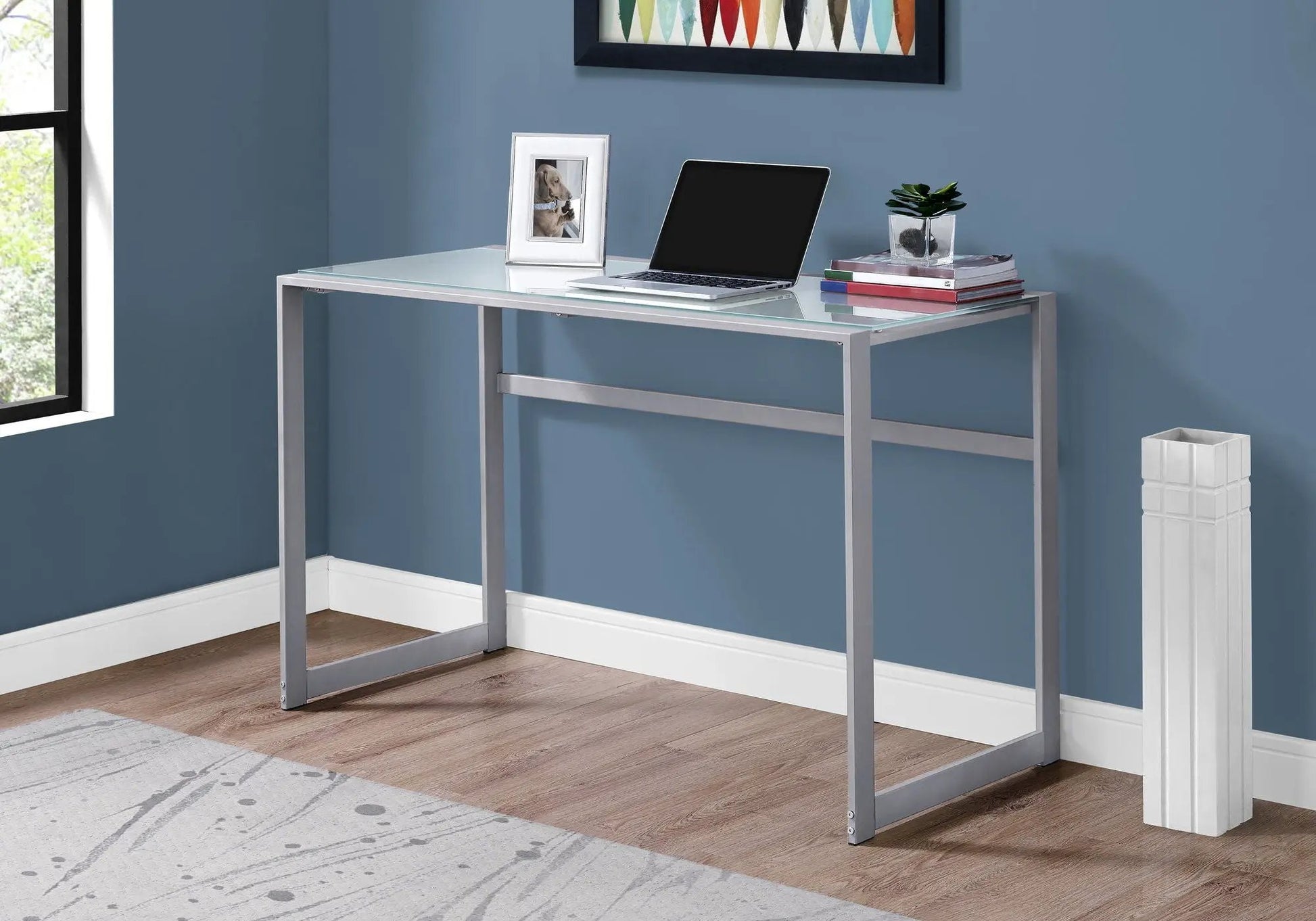Computer Desk For Home Office glass top stainless steel frame Unique Piece Furniture laptop on Tampa Home & Garden Store