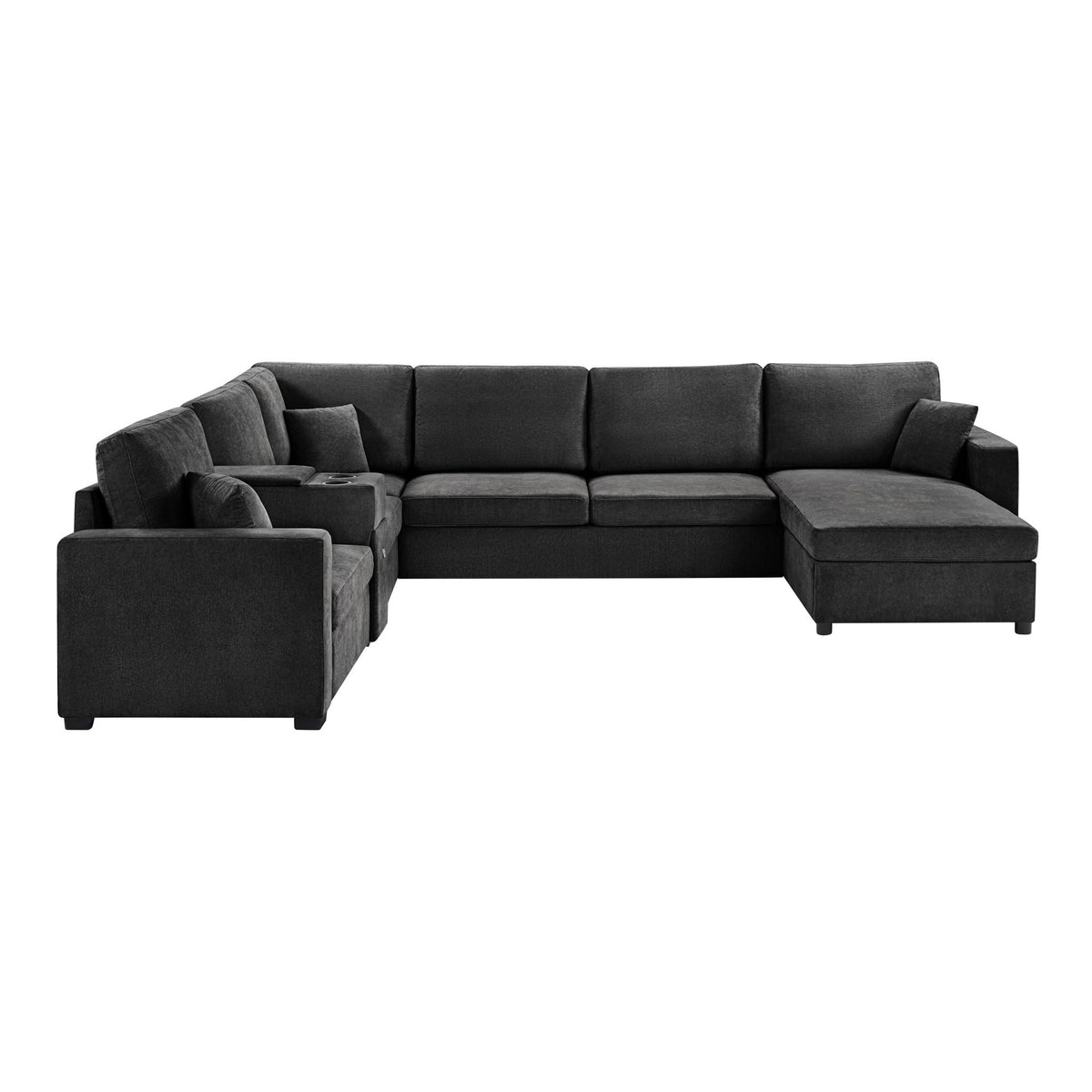 Modular 5-seat U-Shape sectional sofa with chaise and cup holders, in dark charcoal fabric on Tampa Home & Garden Store
