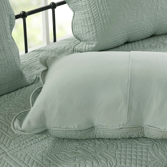 Six Piece Reversible Scalloped Bed Cover and Set