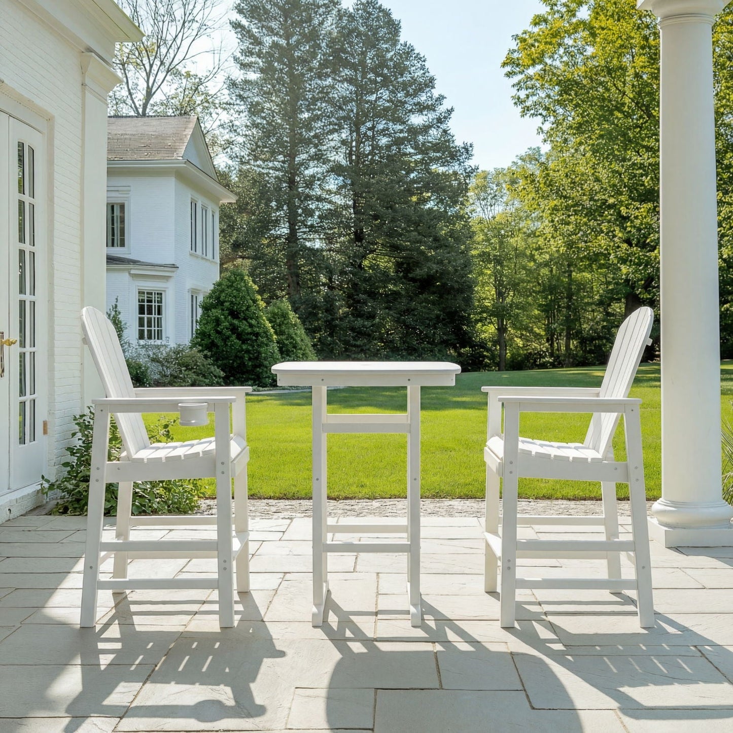 White Bar Height Adirondack Chair and Cup Holder