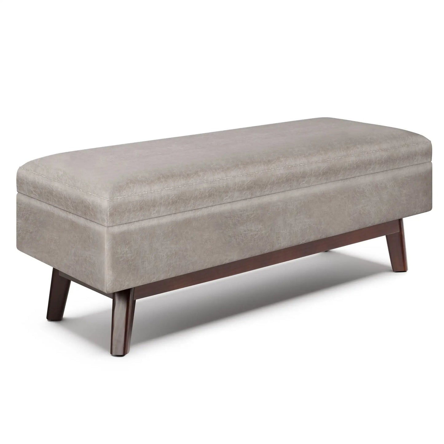 Owen Upholstered Rectangular Storage Ottoman by Unique Piece Furniture in taupe, with dark wood legs on Tampa Home & Garden Store
