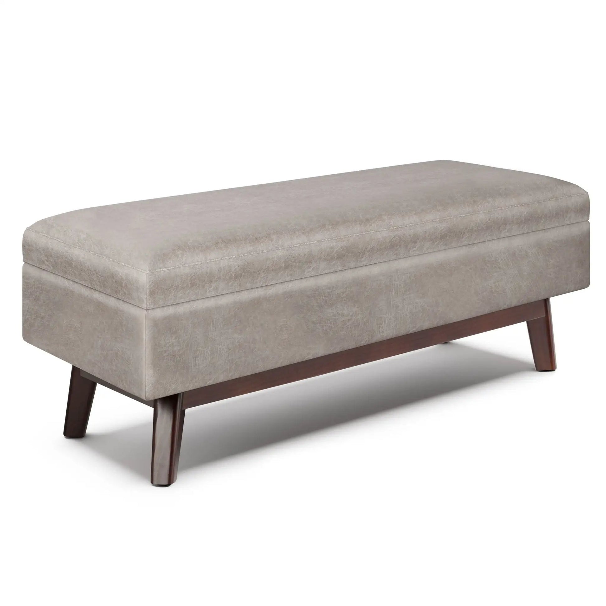Owen Upholstered Rectangular Storage Ottoman by Unique Piece Furniture in taupe, with dark wood legs on Tampa Home & Garden Store