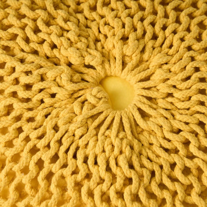 Bordeaux knitted cotton round pouf close-up yellow rope texture on Tampa Home & Garden Store