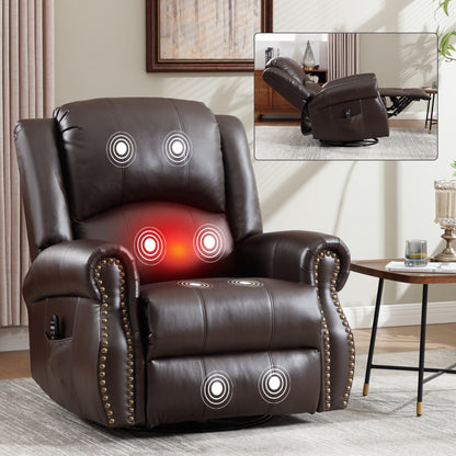 Heat Massage Manual Recliner Chair with Rocker Swivel brown leather remote by HouseOfZazla on Tampa Home & Garden Store