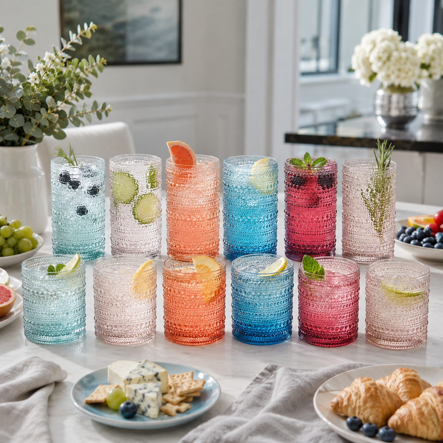 Tonal Hobnail Highball and Lowball Glass Set 12