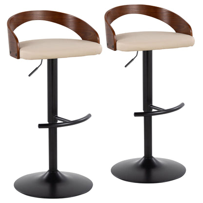 Contemporary adjustable barstool set with swivel and footrest beige cushions curved wood backs set of 2 on Tampa Home & Garden Store