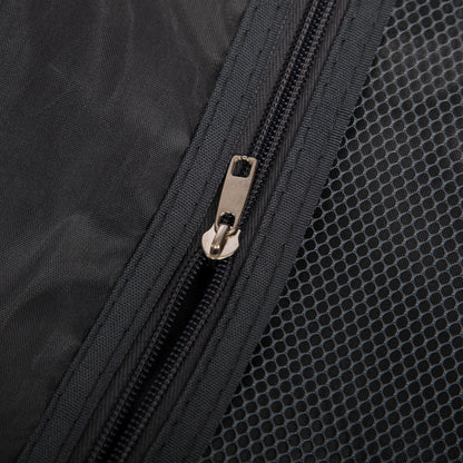Luggage set zipper close-up on dark fabric with mesh panel from beige ABS spinner wheel luggage set on Tampa Home & Garden Store