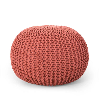 Bordeaux knitted cotton round pouf by HouseOfZazla, accent ottoman on Tampa Home & Garden Store