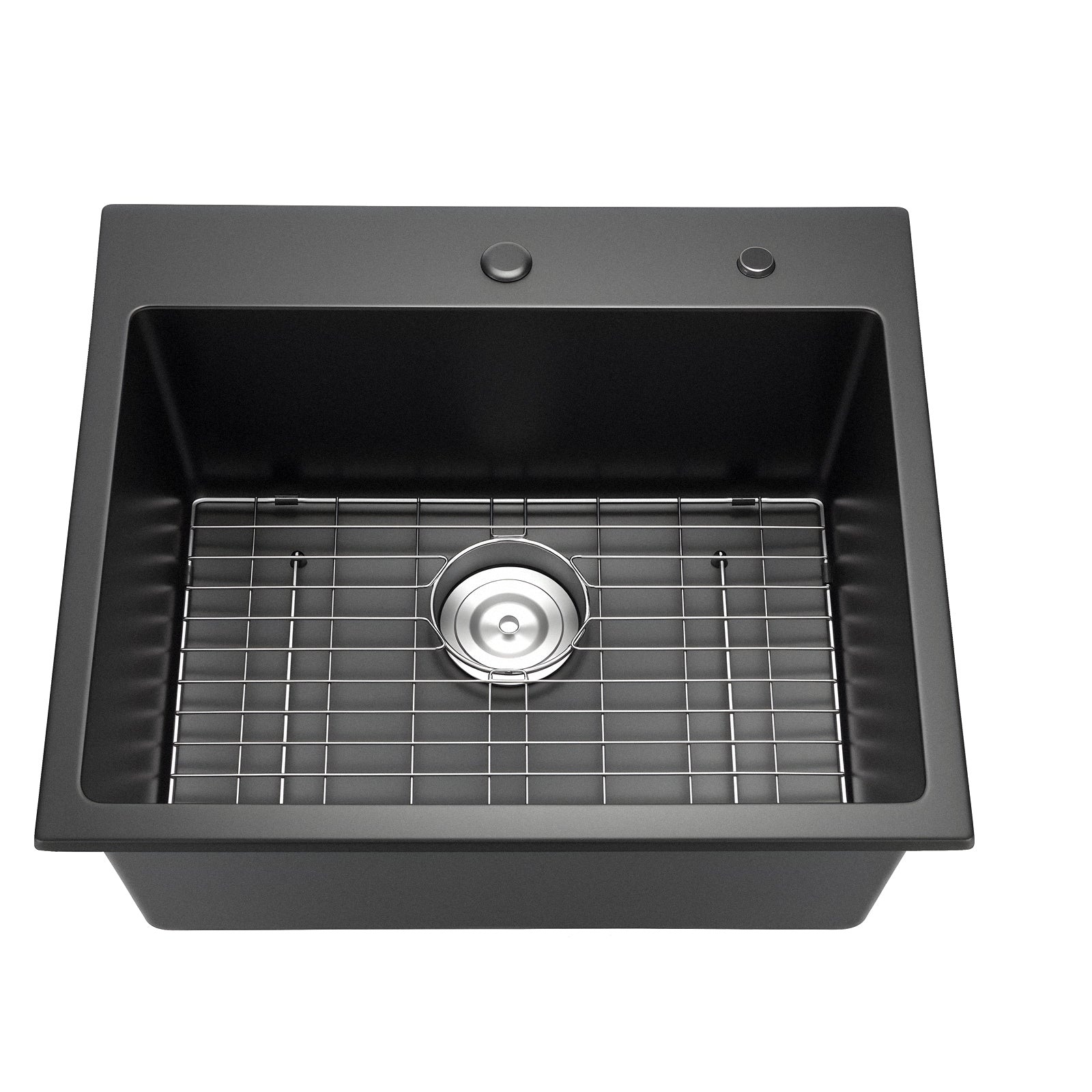 25 inch granite top-mount single-bowl kitchen sink gray exterior black basin with metal rack on Tampa Home & Garden Store