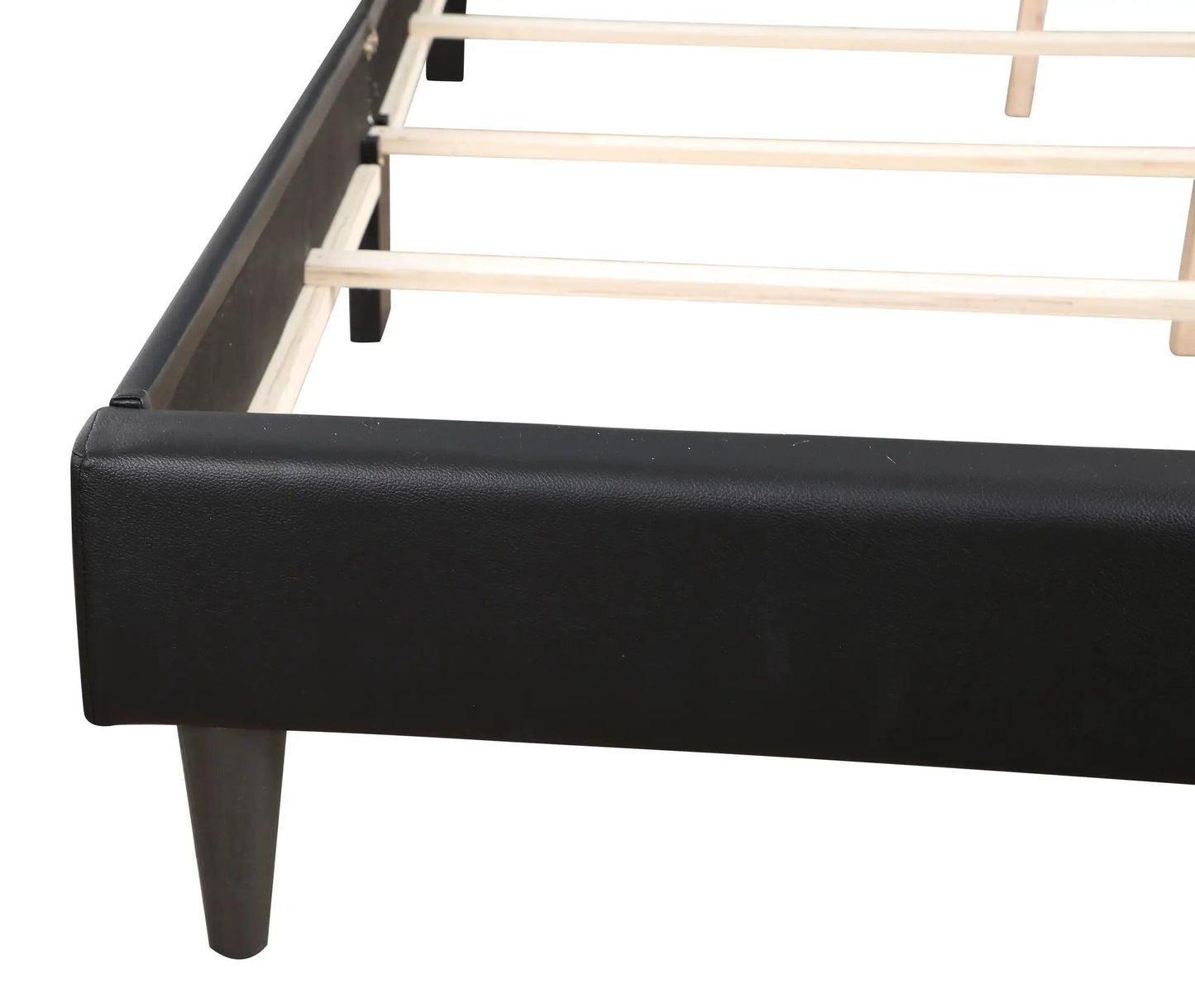 Button Tufted Bed in black faux leather with light wood slats by Unique Piece Furniture on Tampa Home & Garden Store