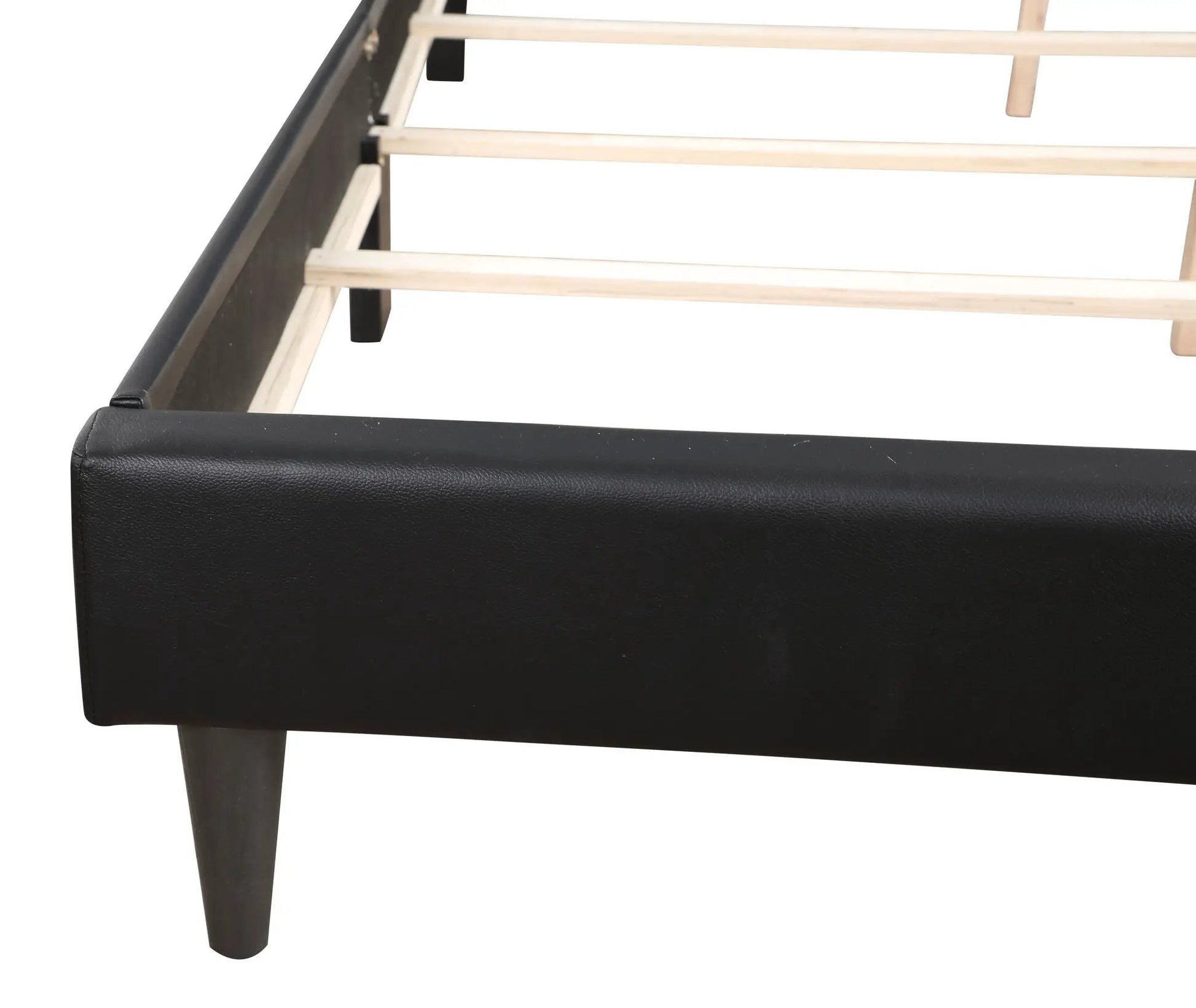 Button Tufted Bed in black faux leather with light wood slats by Unique Piece Furniture on Tampa Home & Garden Store