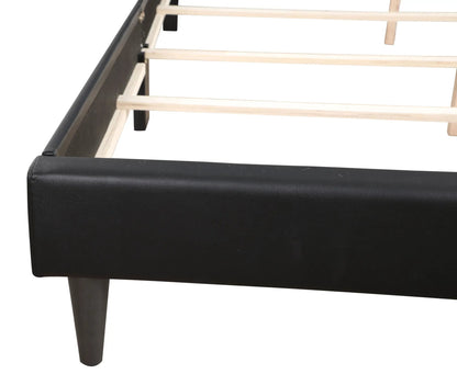 Button Tufted Bed in black faux leather with light wood slats by Unique Piece Furniture on Tampa Home & Garden Store