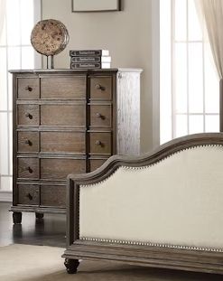 Oak accent chest with five drawers and felt-lined top, dark oak finish, HouseOfZazla on Tampa Home & Garden Store