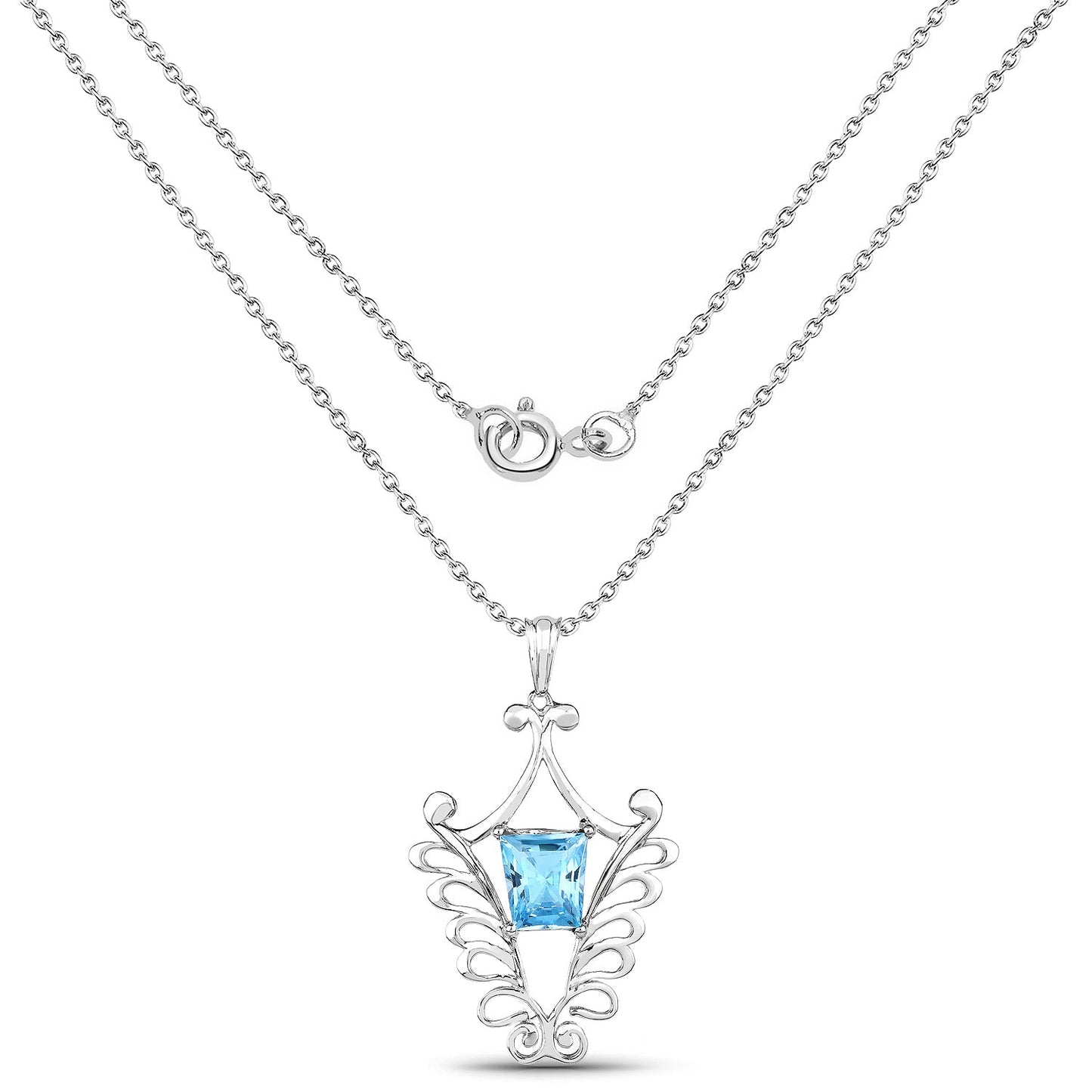5.68ct Swiss Blue Topaz pendant in .925 sterling silver with crown filigree on chain on Tampa Home & Garden Store