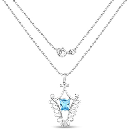 5.68ct Swiss Blue Topaz pendant in .925 sterling silver with crown filigree on chain on Tampa Home & Garden Store