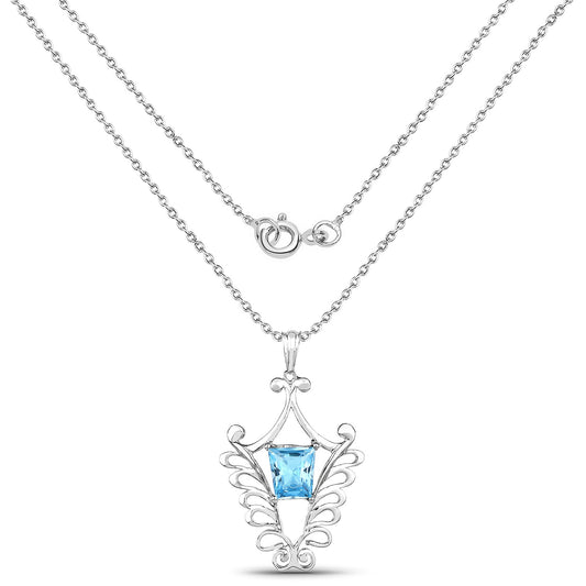 5.68ct Swiss Blue Topaz pendant in .925 sterling silver with crown filigree on chain on Tampa Home & Garden Store