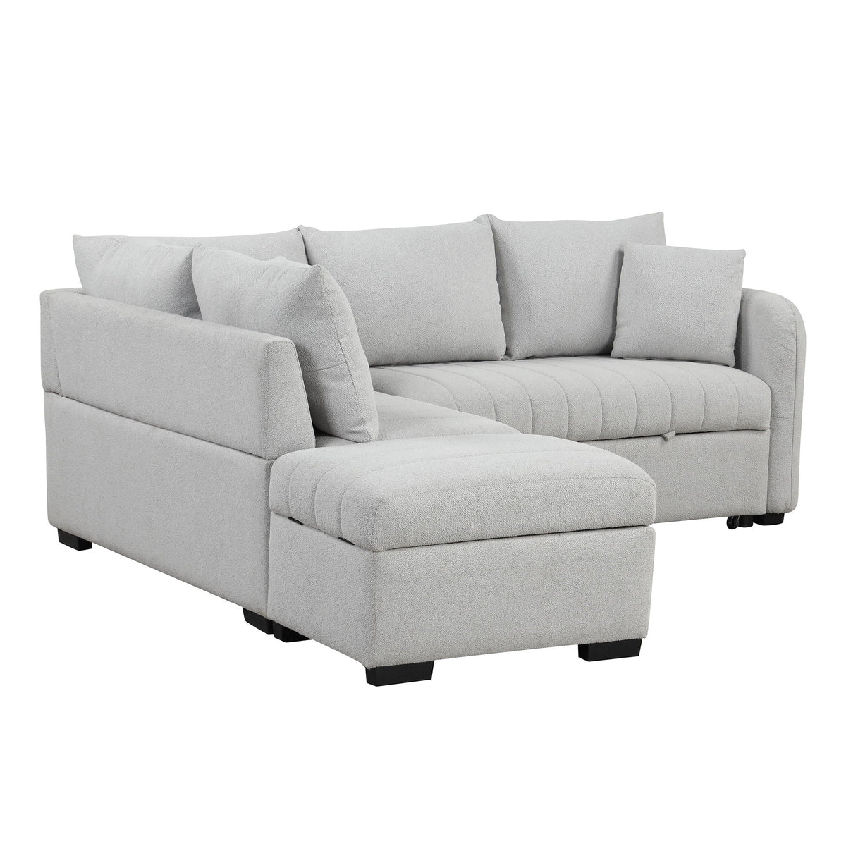 HouseOfZazla L-shaped sleeper sectional sofa with movable storage ottoman in light gray fabric on Tampa Home & Garden Store