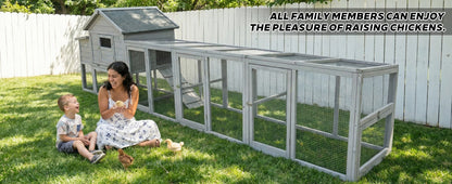 141in gray wooden chicken coop with nesting box and connected wire pens HouseOfZazla on Tampa Home & Garden Store