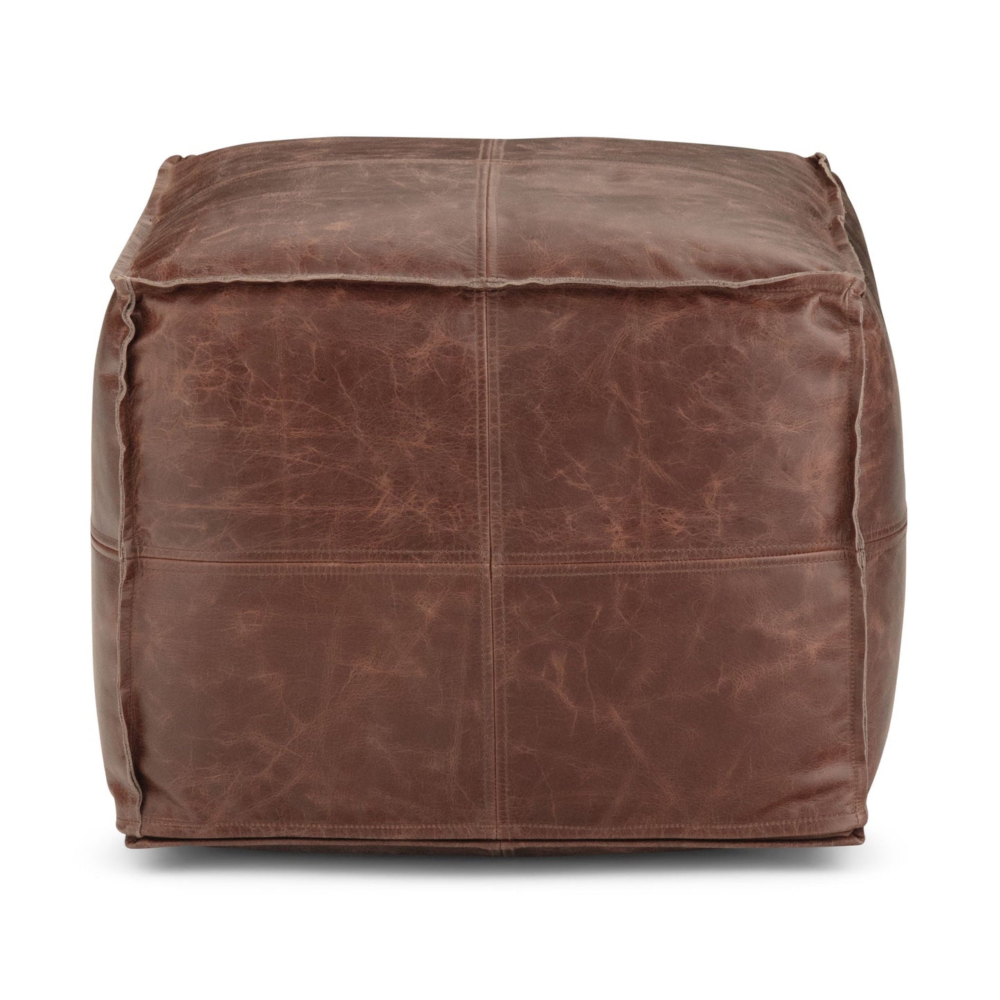 Sheffield square buffalo leather pouf brown leather ottoman on Tampa Home & Garden Store