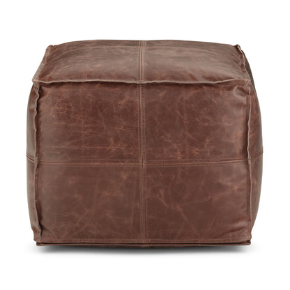Sheffield square buffalo leather pouf brown leather ottoman on Tampa Home & Garden Store
