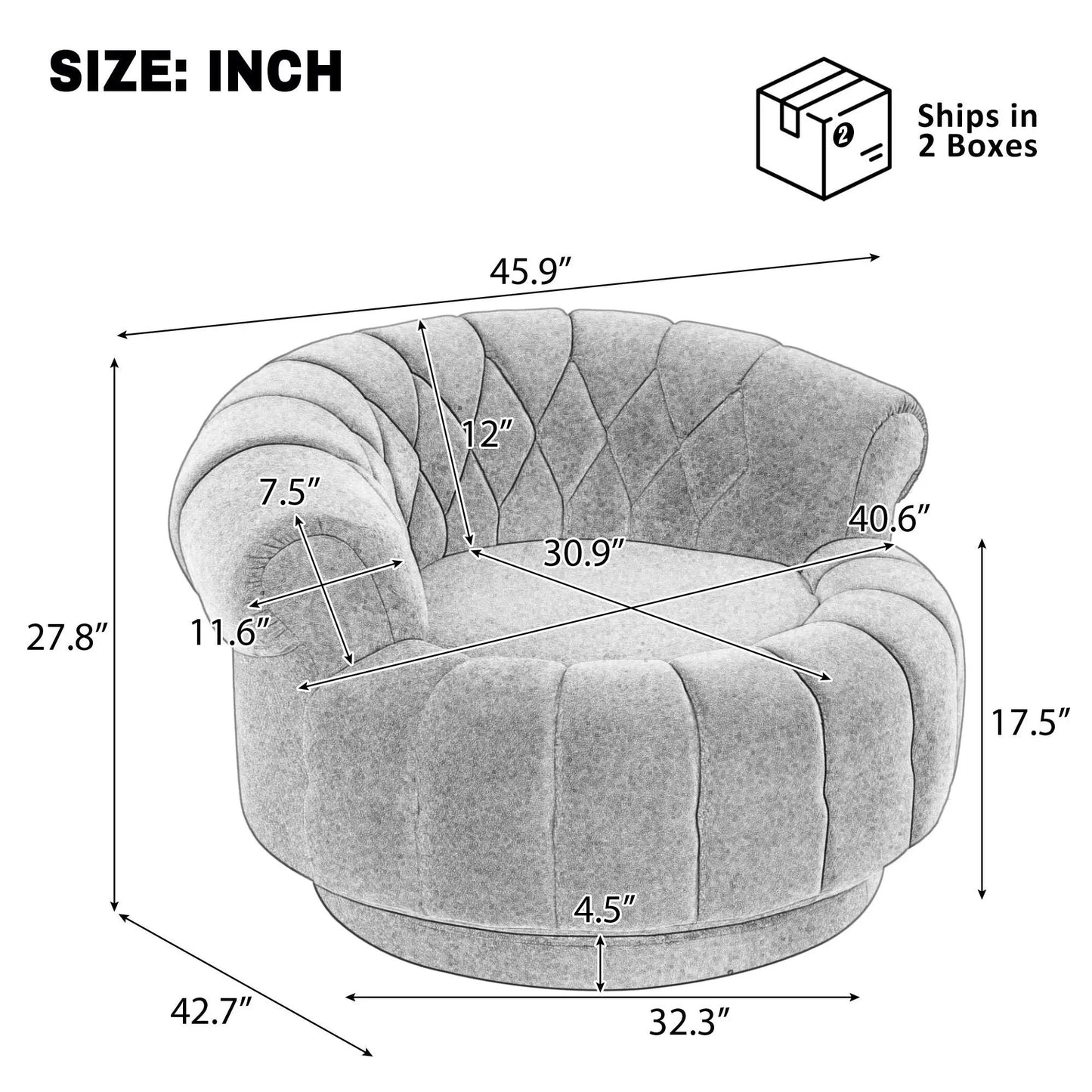 Round swivel accent chair with rotation in gray velvet by Unique Piece Furniture on Tampa Home & Garden Store