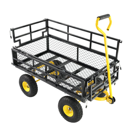 HouseOfZazla outdoor wagon cart black metal frame with yellow wheels and handle on Tampa Home & Garden Store
