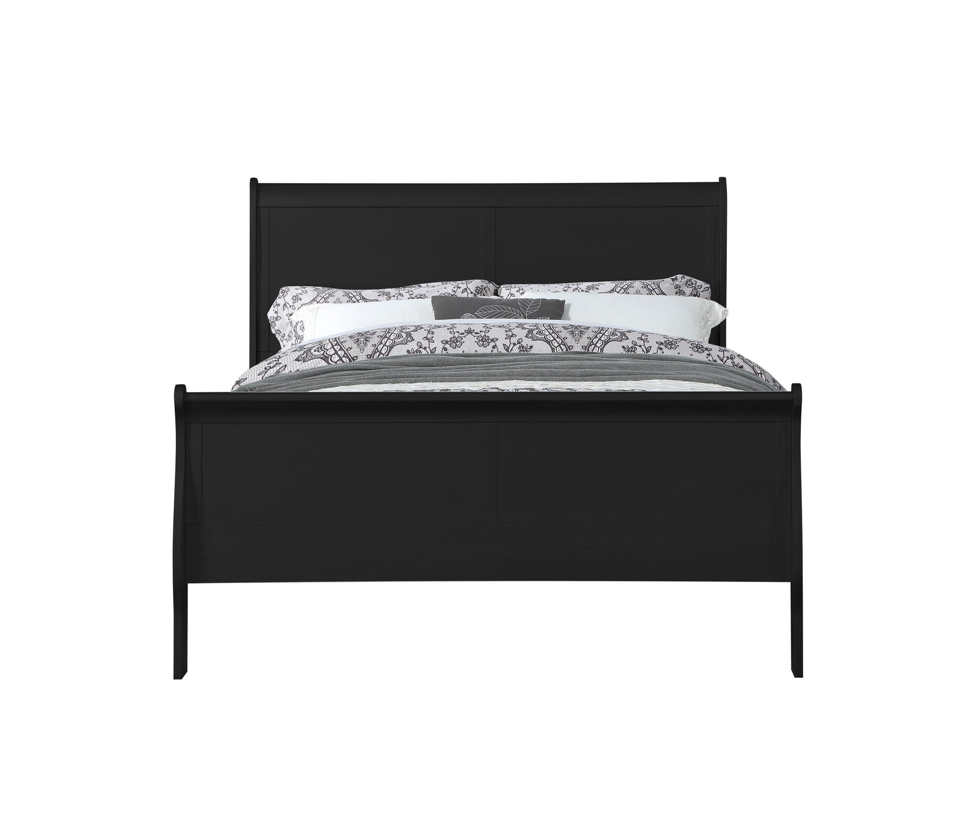 Louis Philippe Sleigh Style Bed black wood frame with curved headboard and footboard on Tampa Home & Garden Store