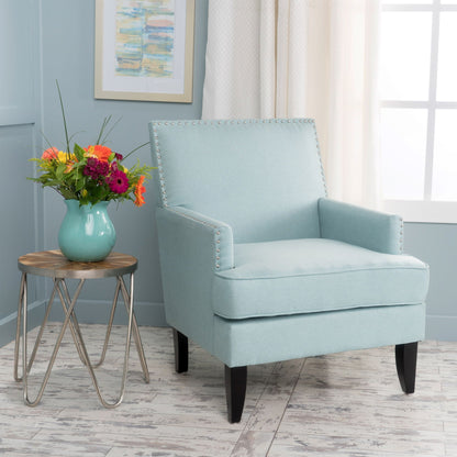 Serenada Upholstered Club Chair with nailhead trim in light blue fabric by HouseOfZazla on Tampa Home & Garden Store