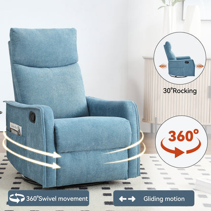 Heat massage recliner chair in blue fabric with rocker and 360° swivel by HouseOfZazla on Tampa Home & Garden Store