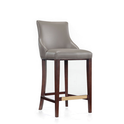 Shubert Barstool taupe leather seat with dark wood legs and gold footrest, bar height 28-30 on Tampa Home & Garden Store