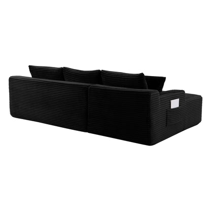 U-shaped cloud sectional sofa black ribbed fabric with deep seats on Tampa Home & Garden Store