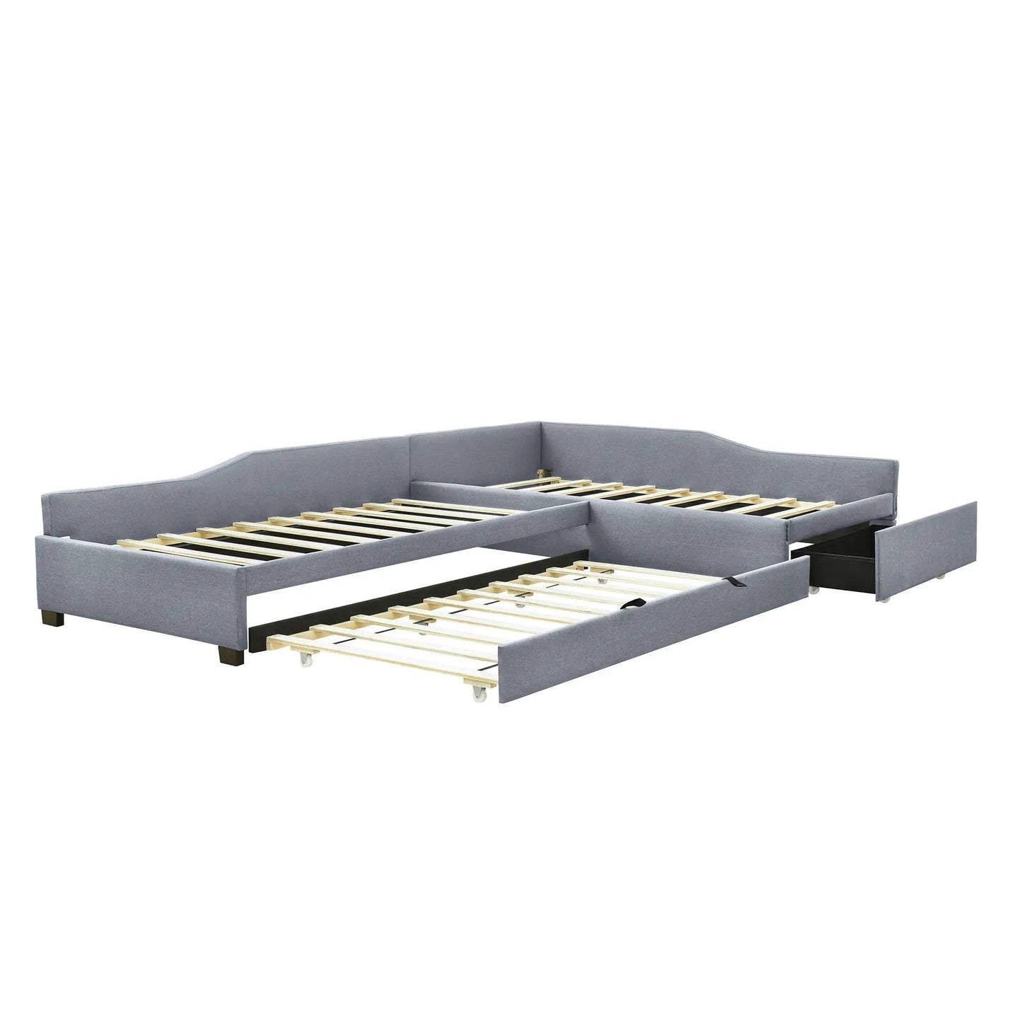 Upholstered gray double daybed with trundle and drawer on Tampa Home & Garden Store