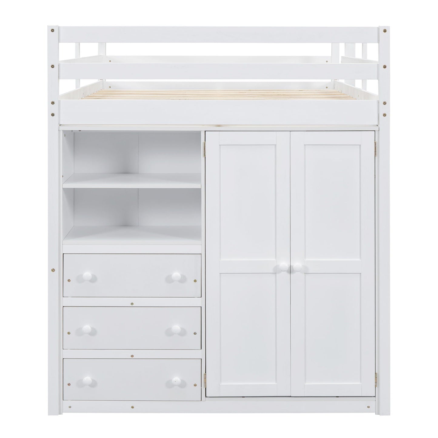 Loft bed with built-in wardrobe, shelves and drawers in white finish by HouseOfZazla on Tampa Home & Garden Store