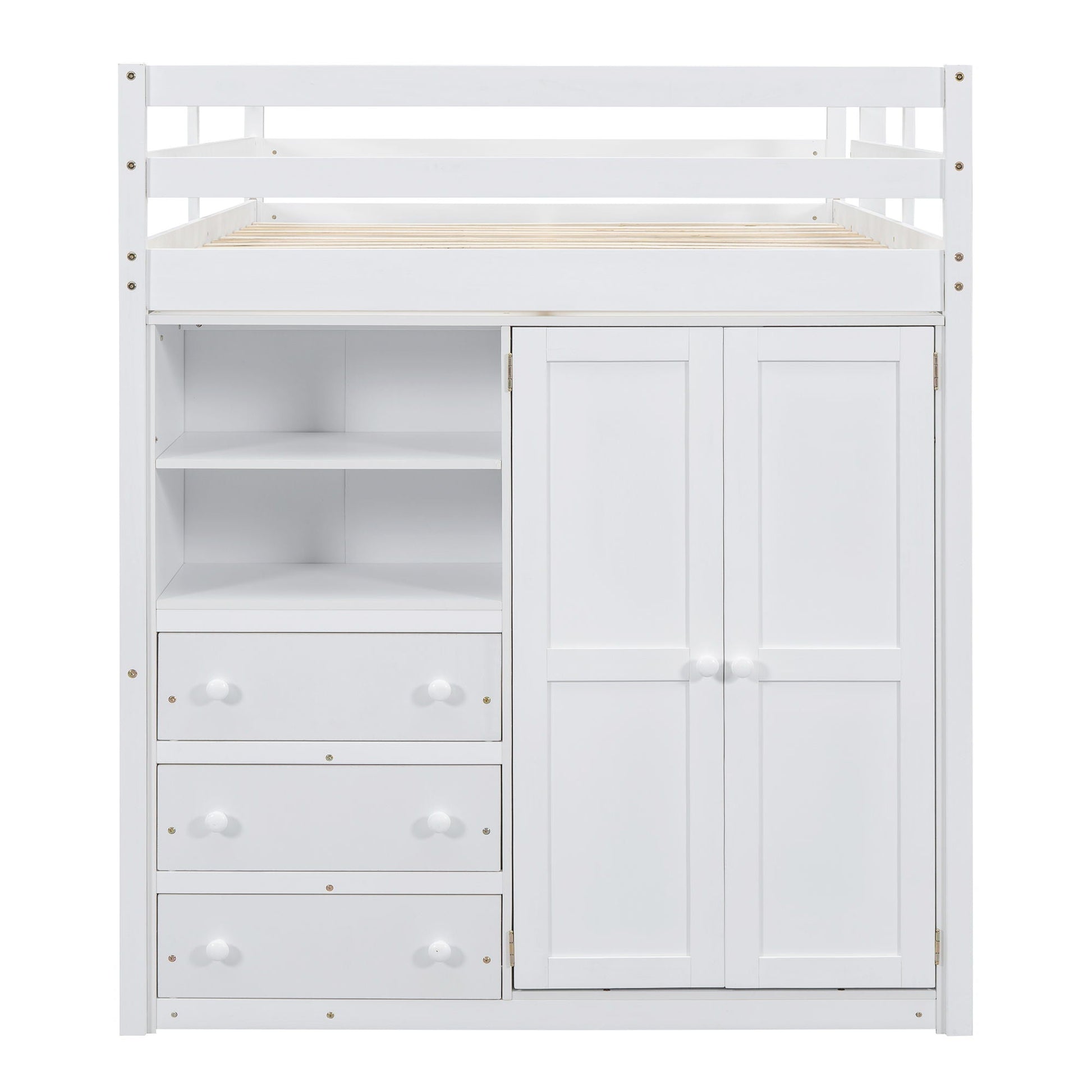 Loft bed with built-in wardrobe, shelves and drawers in white finish by HouseOfZazla on Tampa Home & Garden Store