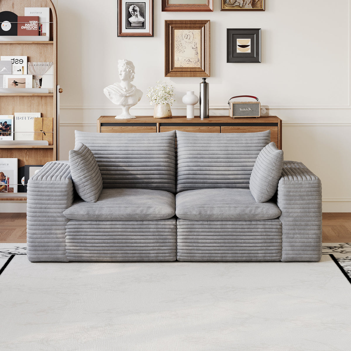 Modular Cloud Sofa In Corduroy Fabric And Cushions