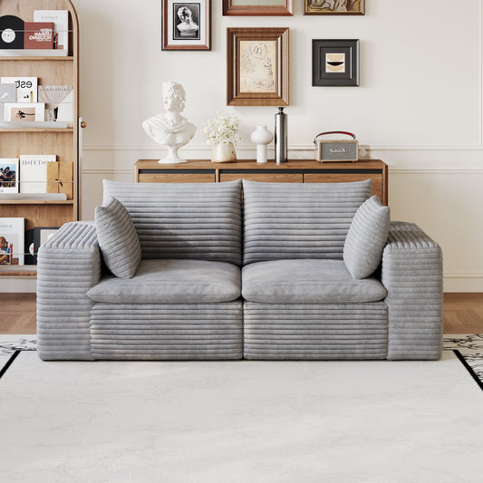 71in Cloud Sofa in Corduroy Fabric by HouseOfZazla, gray corduroy, modern living room setup on Tampa Home & Garden Store
