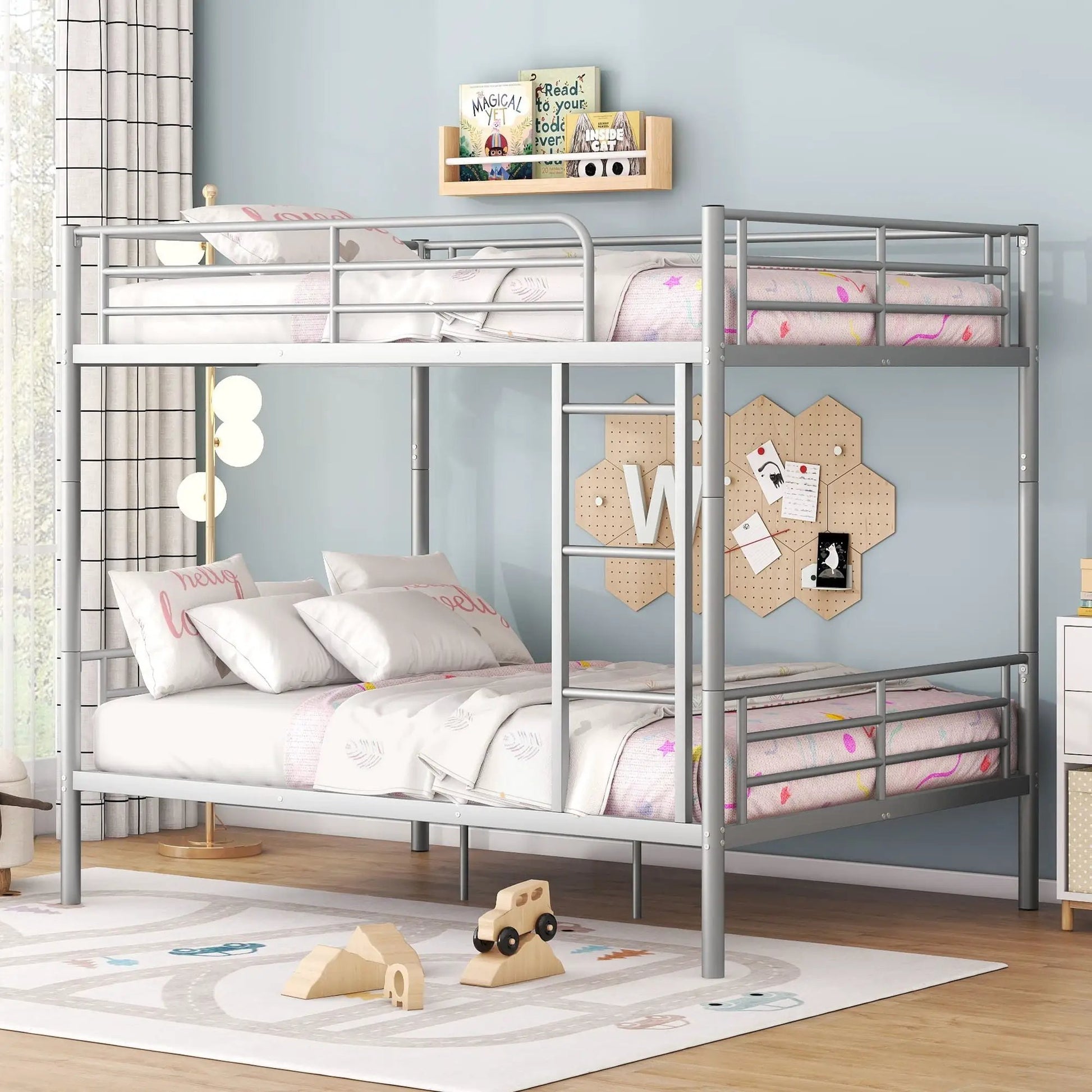 Steel bunk bed in silver with guard rails and ladder by Unique Piece Furniture on Tampa Home & Garden Store