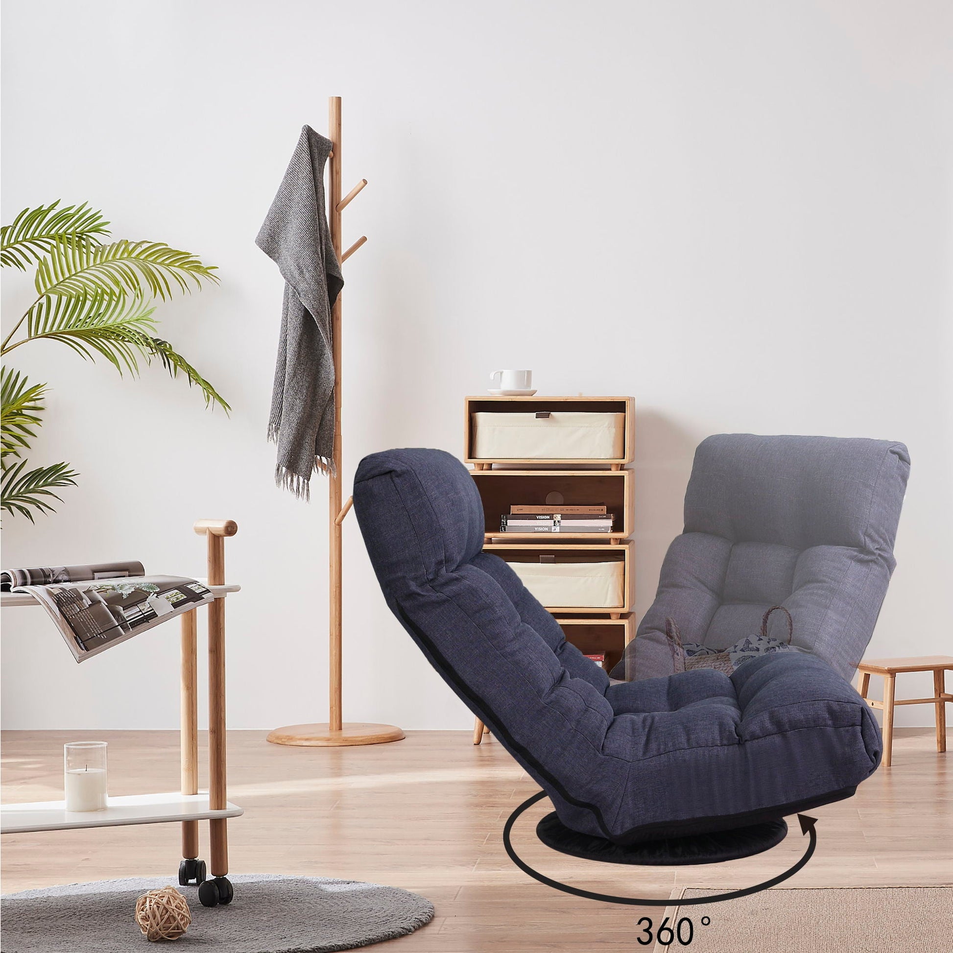 Reclining floor chair by HouseOfZazla with metal frame in navy fabric on Tampa Home & Garden Store