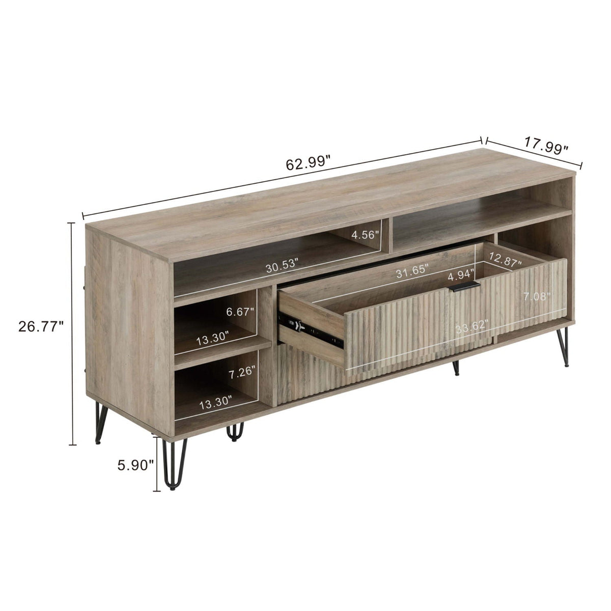 Fluted TV Stand with Storage by HouseOfZazla, wood finish, metal legs, multiple colors on Tampa Home & Garden Store