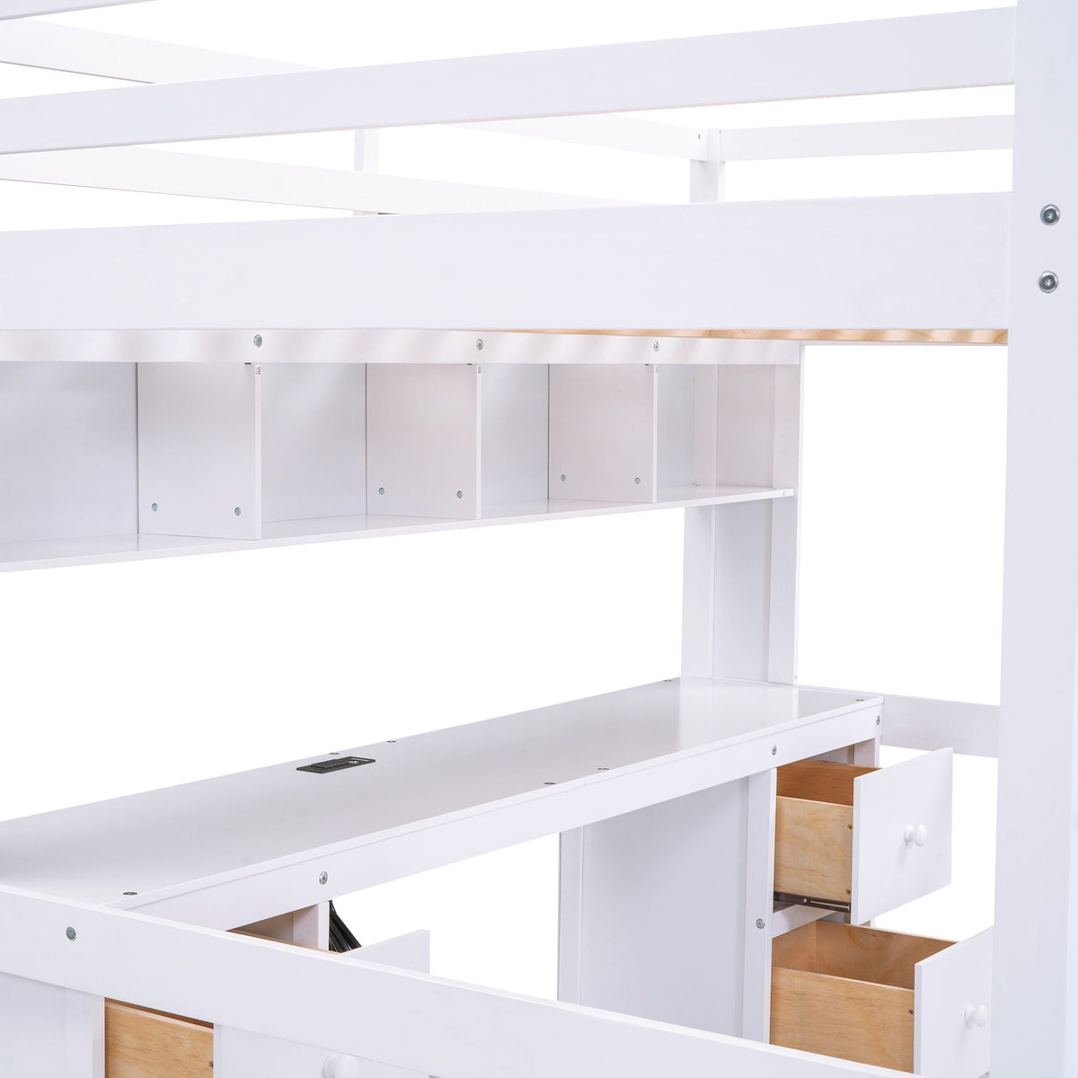 White loft bed with desk and built-in storage drawers and cabinets HouseOfZazla on Tampa Home & Garden Store