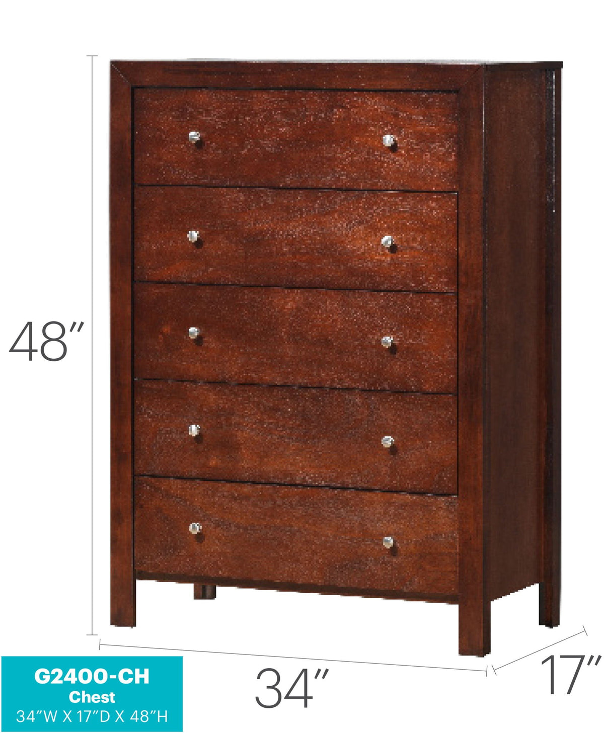 Modern Elegant Transitional Accent Chest with six spacious drawers in cherry HouseOfZazla on Tampa Home & Garden Store