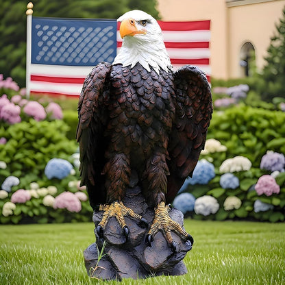Large Bald Eagle Garden Statue 13 in H x 24.4 in L with rock base on Tampa Home & Garden Store