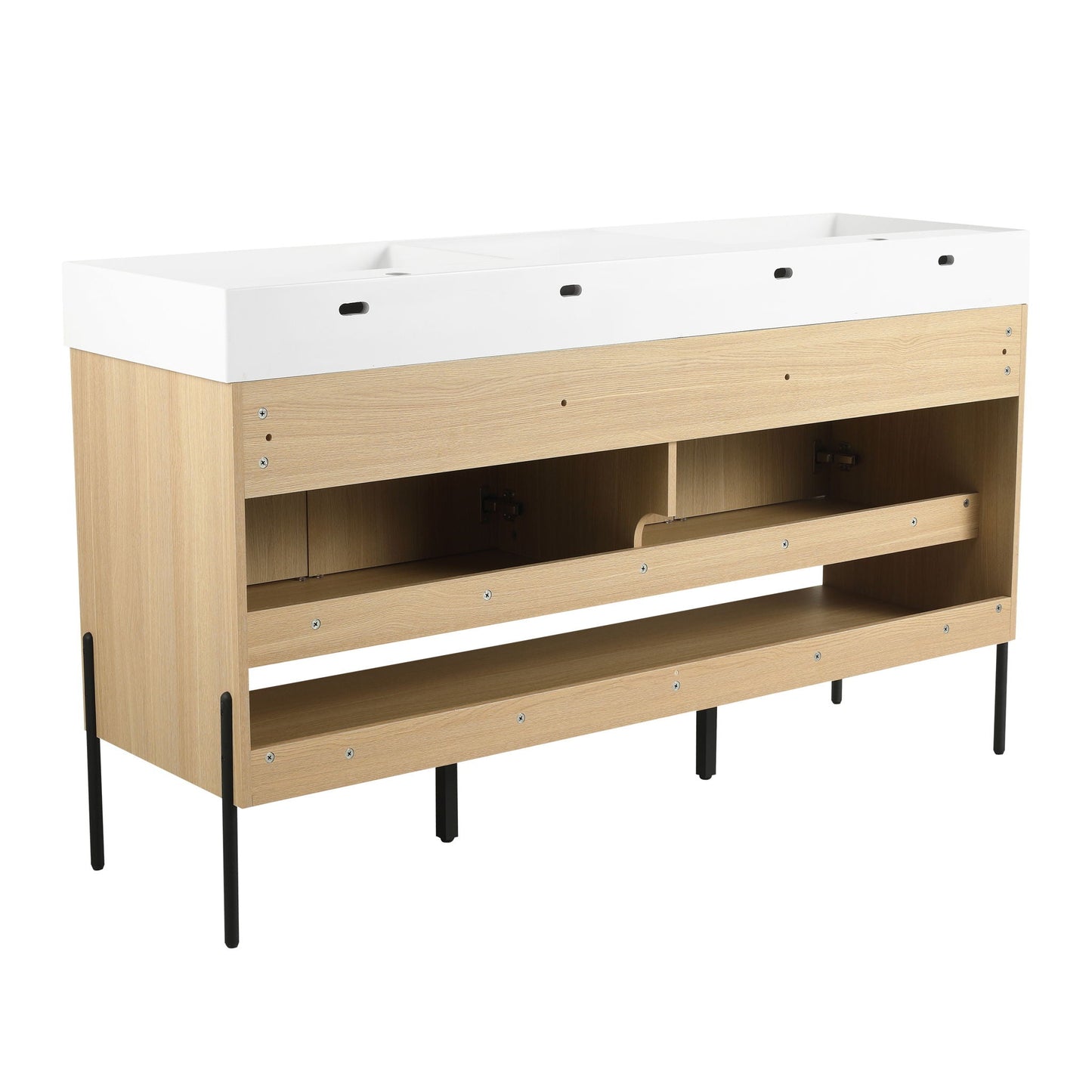 Modern bathroom vanity combo by HouseOfZazla with white resin sink and wood storage cabinet on Tampa Home & Garden Store