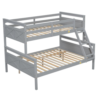 Gray wooden bunk bed with ladder and safety guardrails, 2 levels, HouseOfZazla on Tampa Home & Garden Store