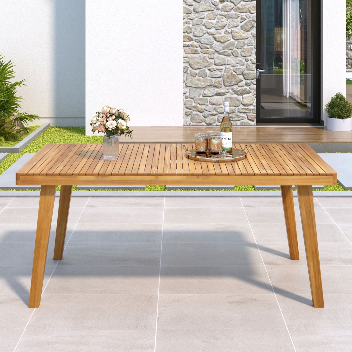 Acacia Wood Outdoor Dining Table With Slats