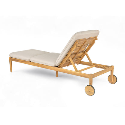 Riviera Outdoor Chaise Lounge with Wheels, Acacia Wood Frame, Beige Cushions (Set of 2) on Tampa Home & Garden Store