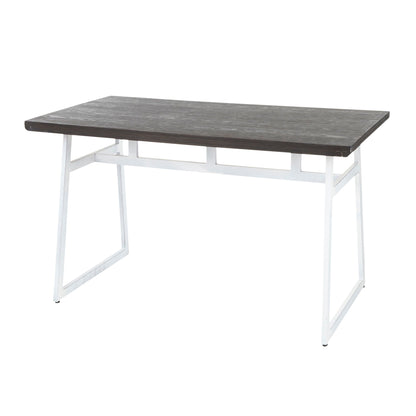 Industrial dining table with espresso wood top and white geometric metal frame HouseOfZazla on Tampa Home & Garden Store