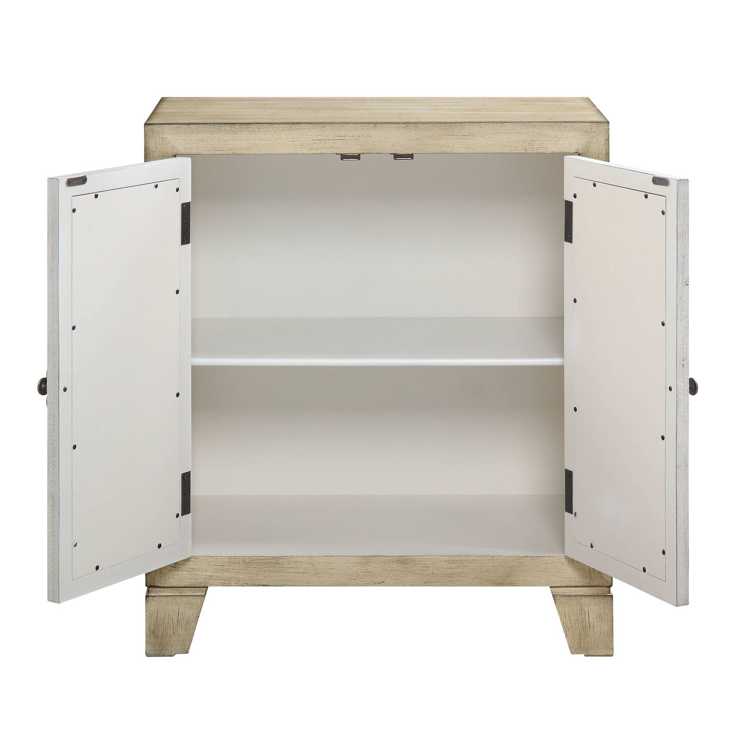 Nalani Console Cabinet antique white with wood top dual doors HouseOfZazla accent cabinet on Tampa Home & Garden Store
